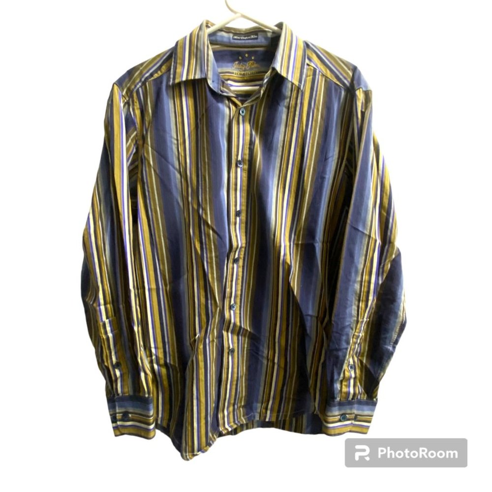 Indigo Palms Cotton Blue Striped Button Down Long‎ Sleeve Men's Medium